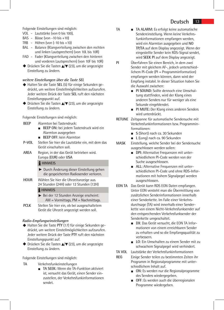 Deutsch | AEG AR 4021 BT User Manual | Page 13 / 114