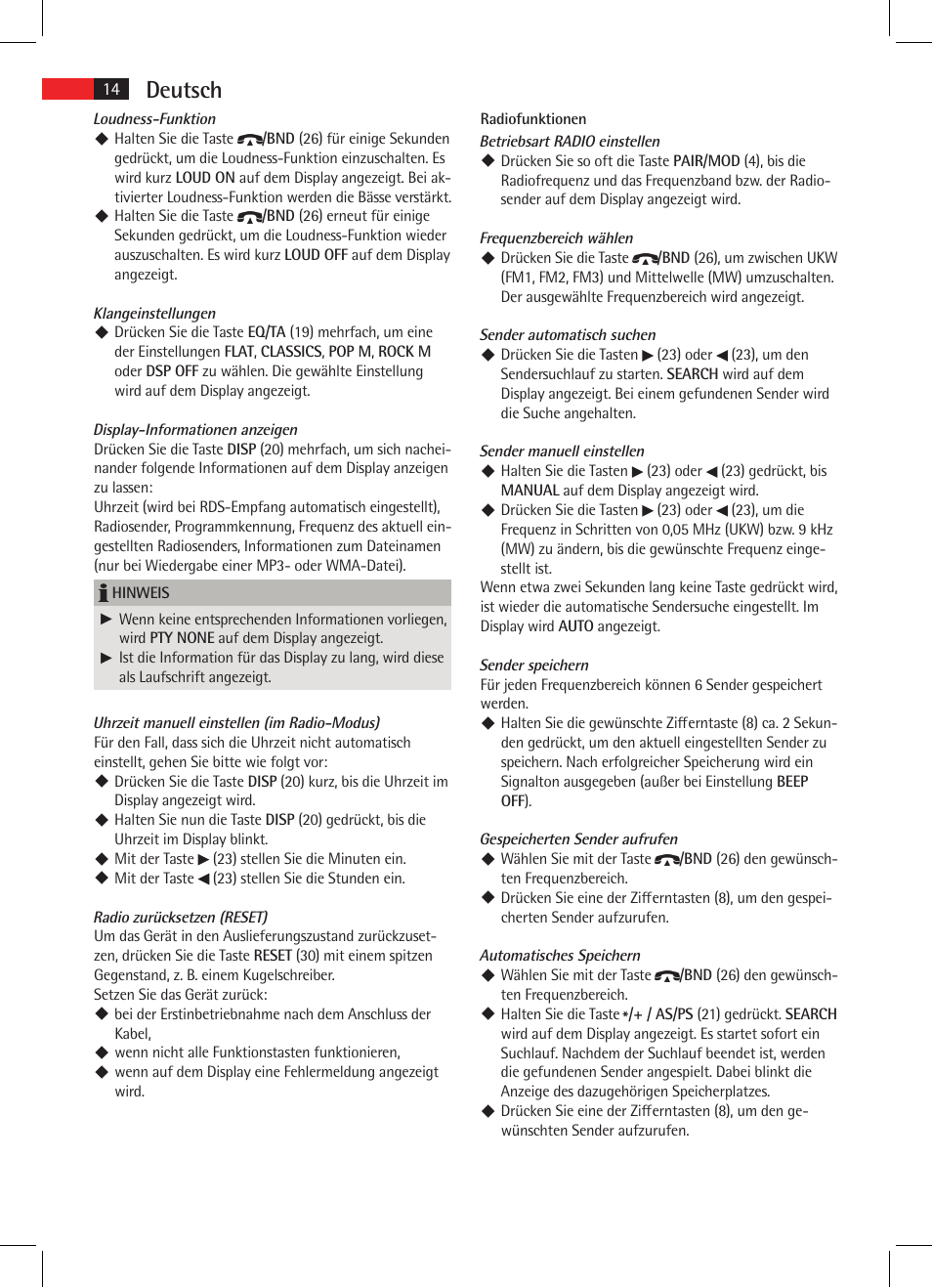 Deutsch | AEG AR 4021 BT User Manual | Page 14 / 114