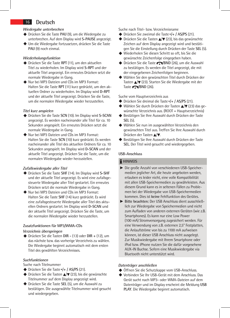 Deutsch | AEG AR 4021 BT User Manual | Page 16 / 114