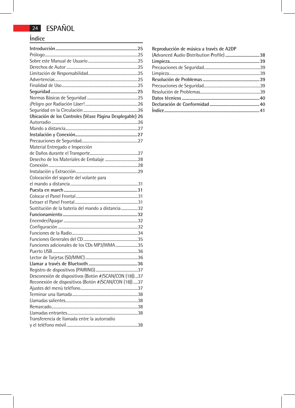 Español, Índice | AEG AR 4021 BT User Manual | Page 24 / 114