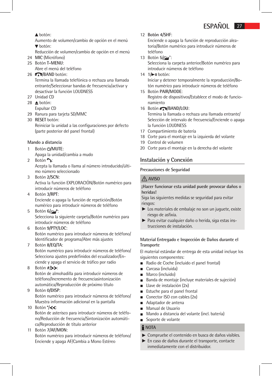 Español, Instalación y conexión | AEG AR 4021 BT User Manual | Page 27 / 114