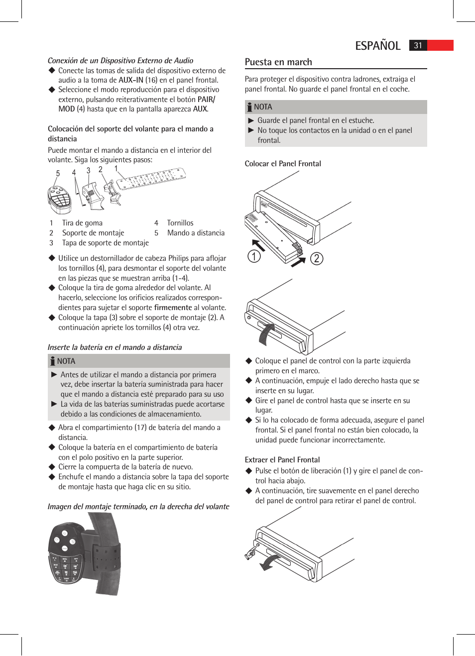 Español, Puesta en march | AEG AR 4021 BT User Manual | Page 31 / 114