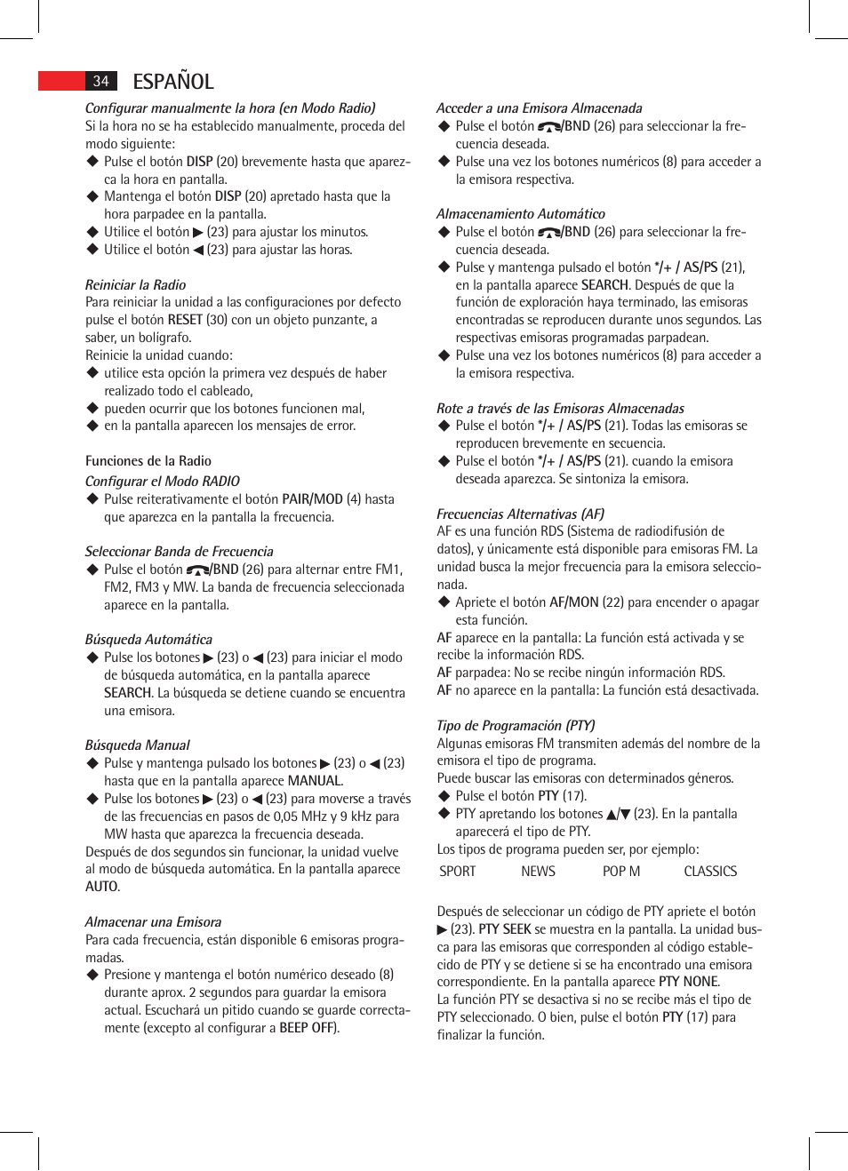 Español | AEG AR 4021 BT User Manual | Page 34 / 114