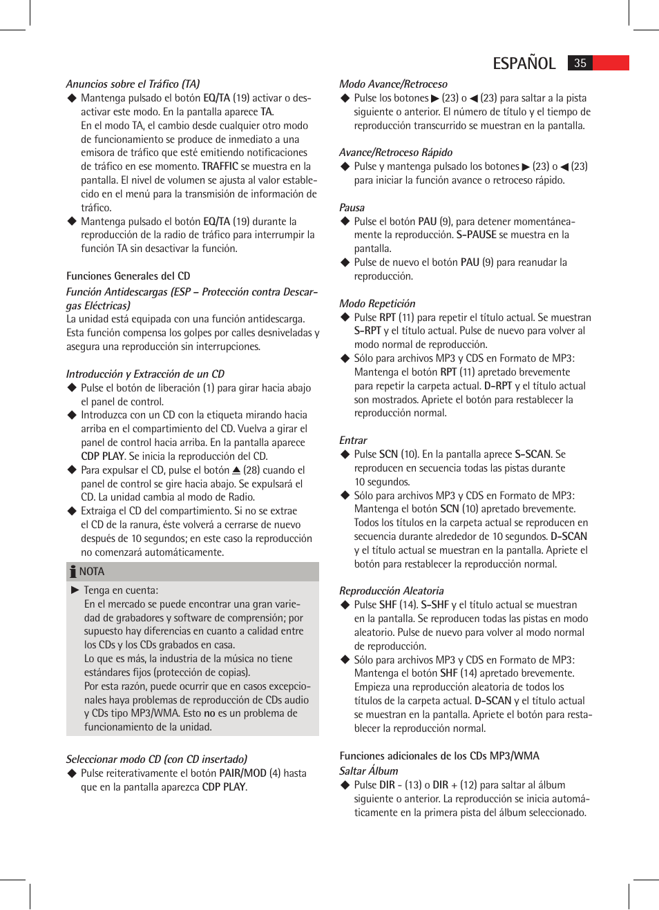 Español | AEG AR 4021 BT User Manual | Page 35 / 114