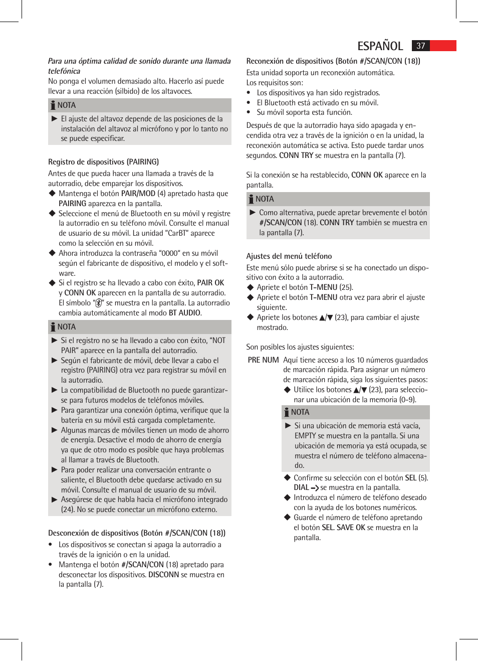 Español | AEG AR 4021 BT User Manual | Page 37 / 114