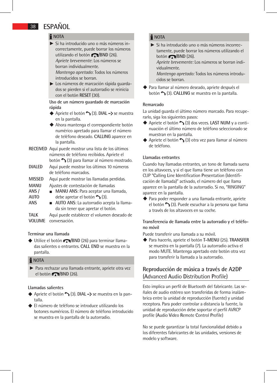 Español | AEG AR 4021 BT User Manual | Page 38 / 114