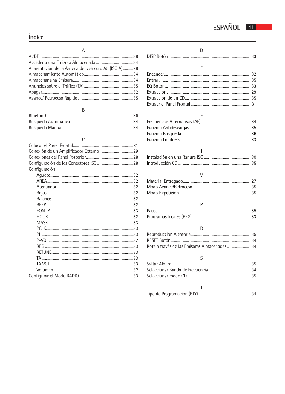 Español, Índice | AEG AR 4021 BT User Manual | Page 41 / 114