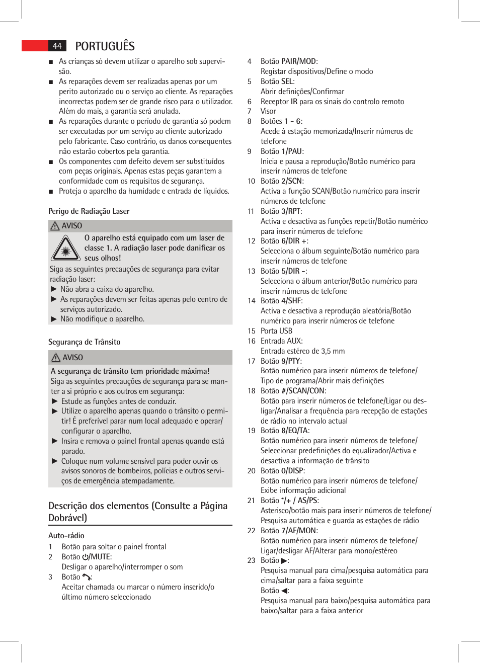 Português | AEG AR 4021 BT User Manual | Page 44 / 114