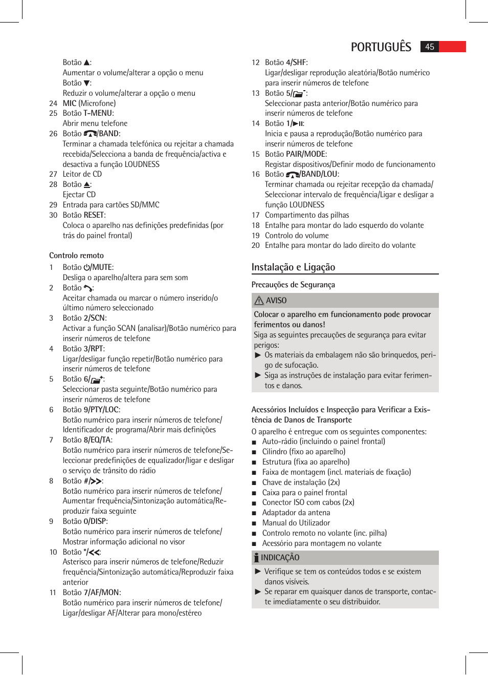 Português, Instalação e ligação | AEG AR 4021 BT User Manual | Page 45 / 114