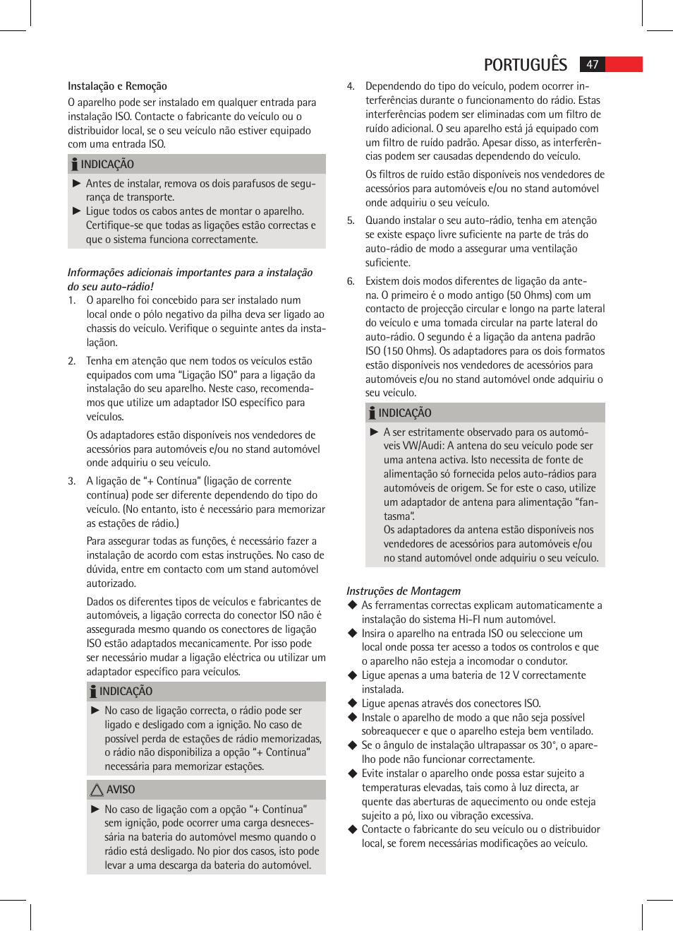 Português | AEG AR 4021 BT User Manual | Page 47 / 114