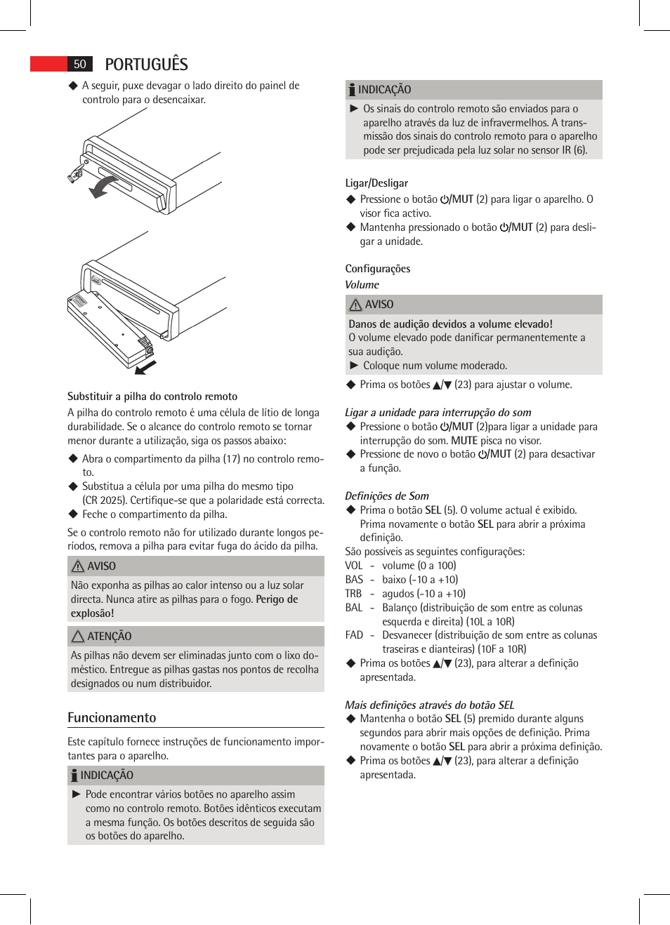 Português, Funcionamento | AEG AR 4021 BT User Manual | Page 50 / 114