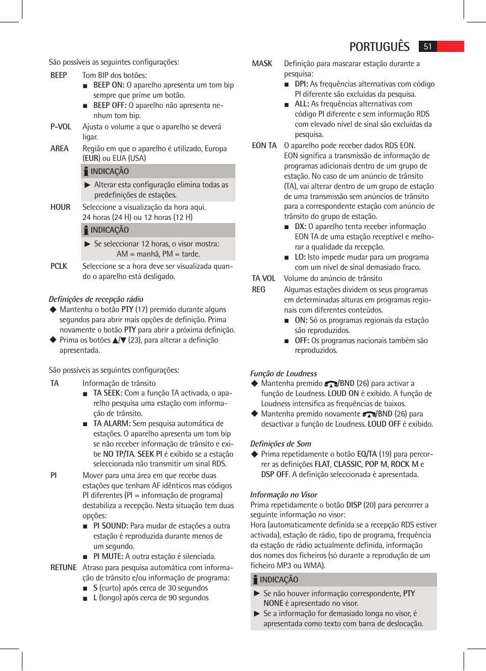 Português | AEG AR 4021 BT User Manual | Page 51 / 114