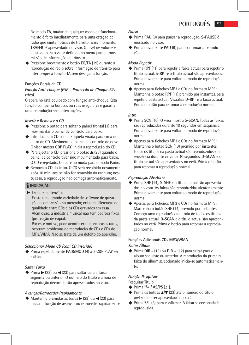 Português | AEG AR 4021 BT User Manual | Page 53 / 114