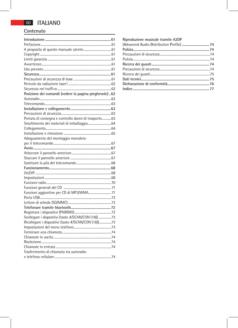 Italiano, Contenuto | AEG AR 4021 BT User Manual | Page 60 / 114