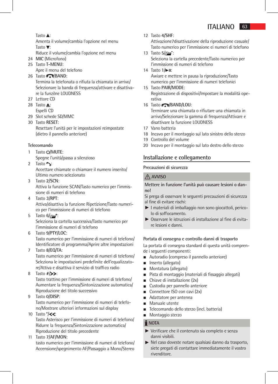 Italiano, Installazione e collegamento | AEG AR 4021 BT User Manual | Page 63 / 114