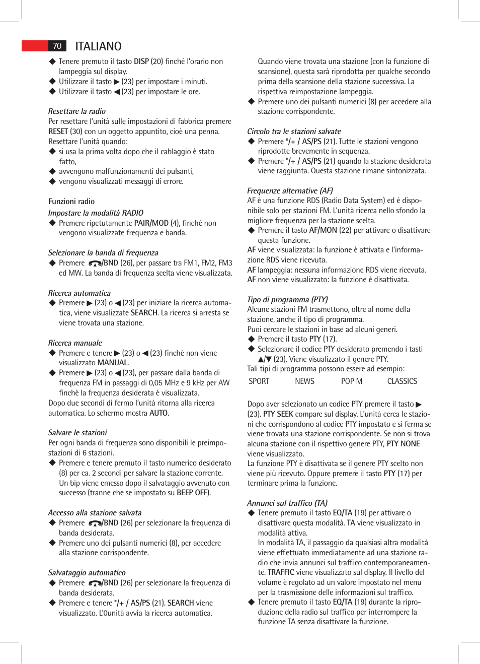 Italiano | AEG AR 4021 BT User Manual | Page 70 / 114