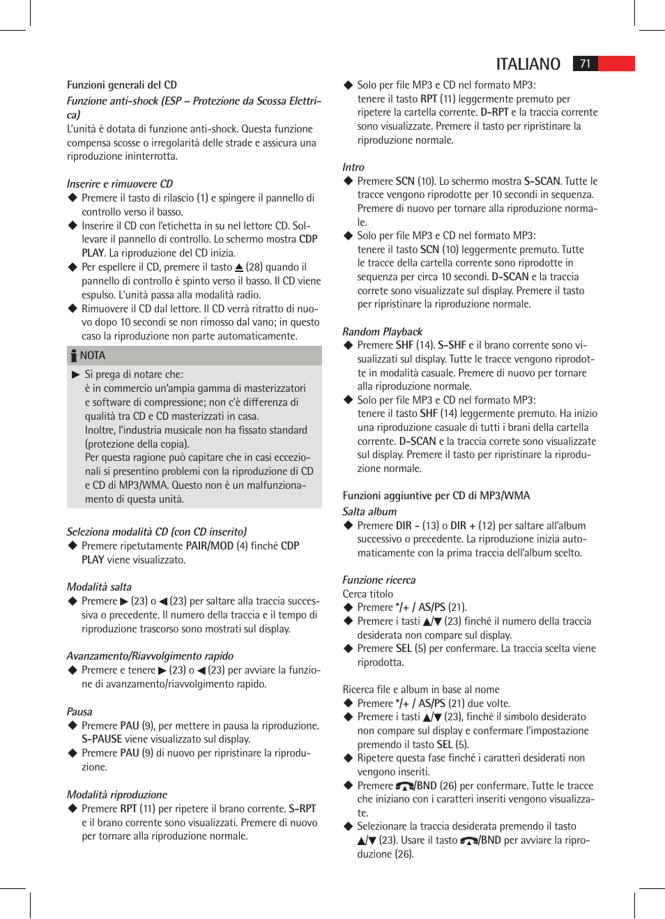 Italiano | AEG AR 4021 BT User Manual | Page 71 / 114