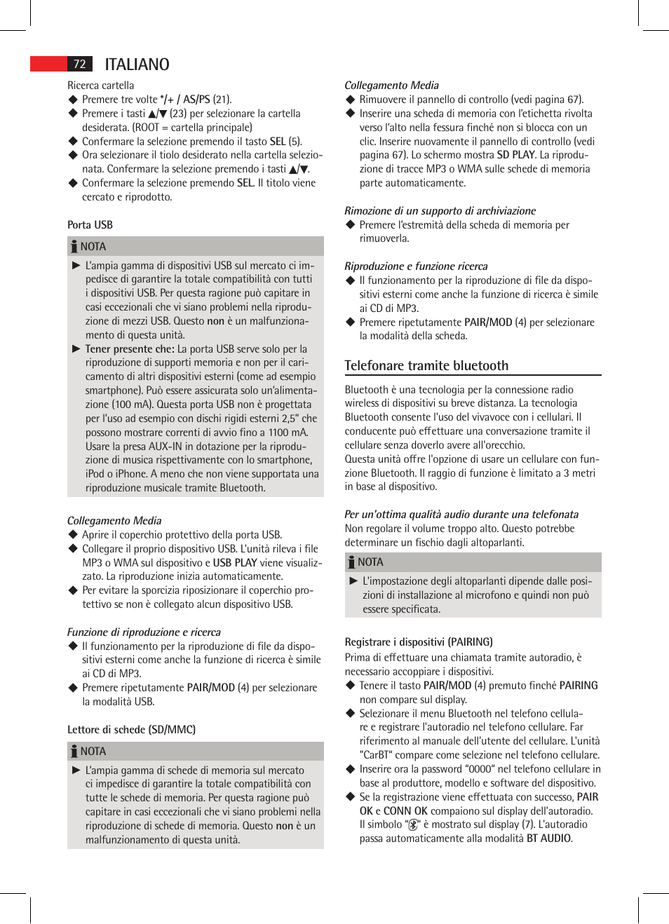 Italiano, Telefonare tramite bluetooth | AEG AR 4021 BT User Manual | Page 72 / 114