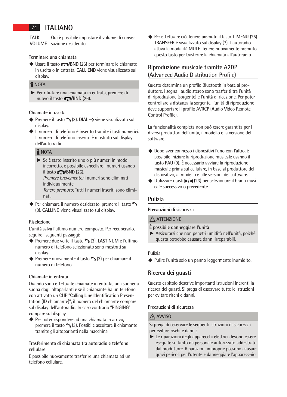 Italiano, Pulizia, Ricerca dei guasti | AEG AR 4021 BT User Manual | Page 74 / 114