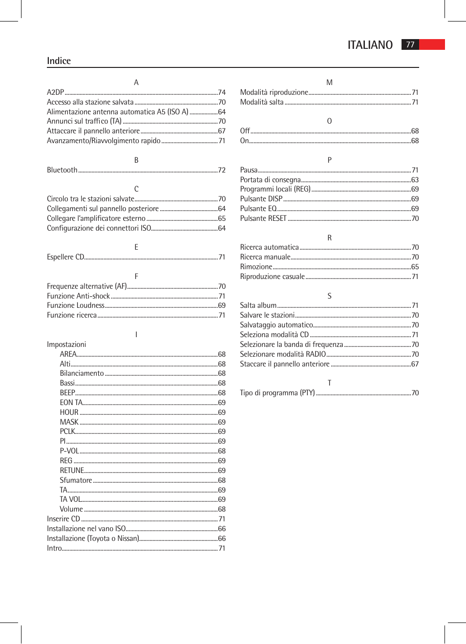 Italiano, Indice | AEG AR 4021 BT User Manual | Page 77 / 114