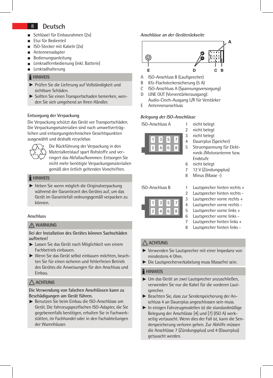 Deutsch | AEG AR 4021 BT User Manual | Page 8 / 114