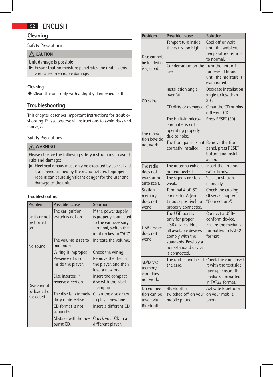 English, Cleaning, Troubleshooting | AEG AR 4021 BT User Manual | Page 92 / 114