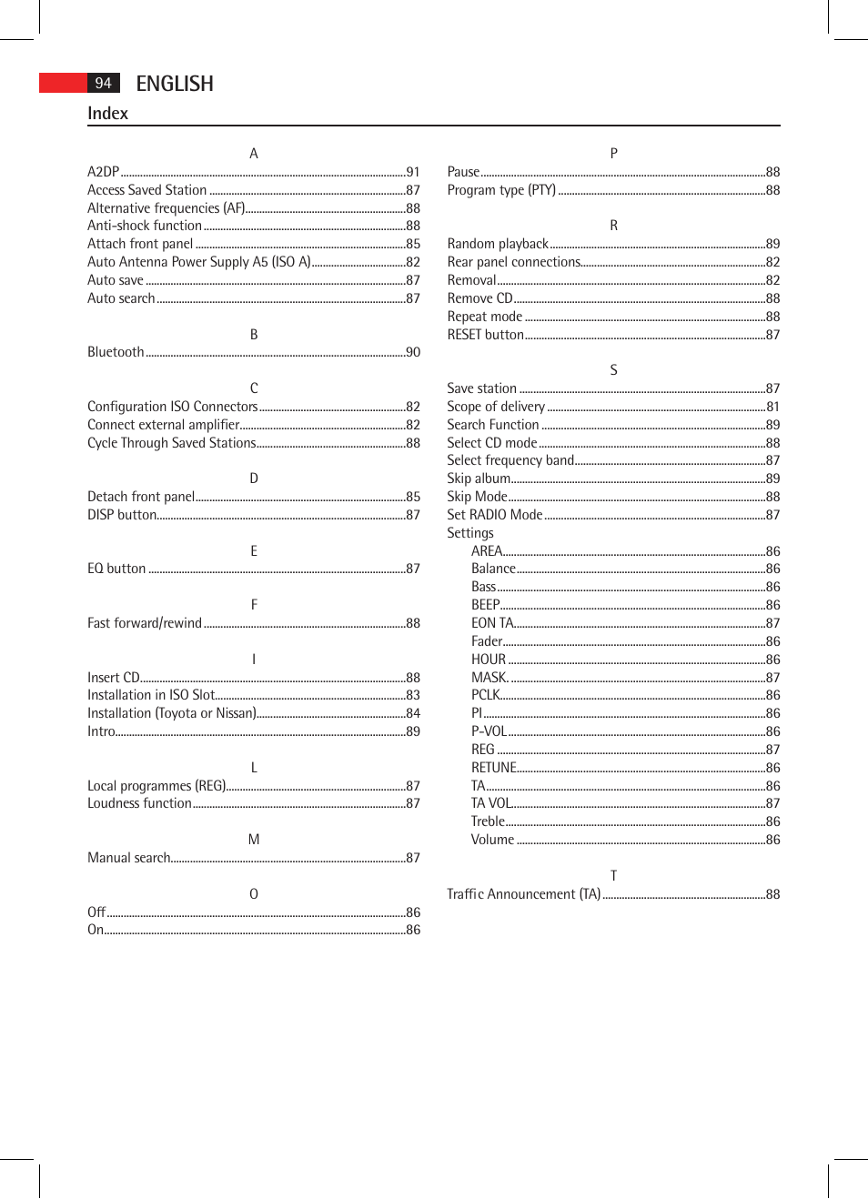 English, Index | AEG AR 4021 BT User Manual | Page 94 / 114