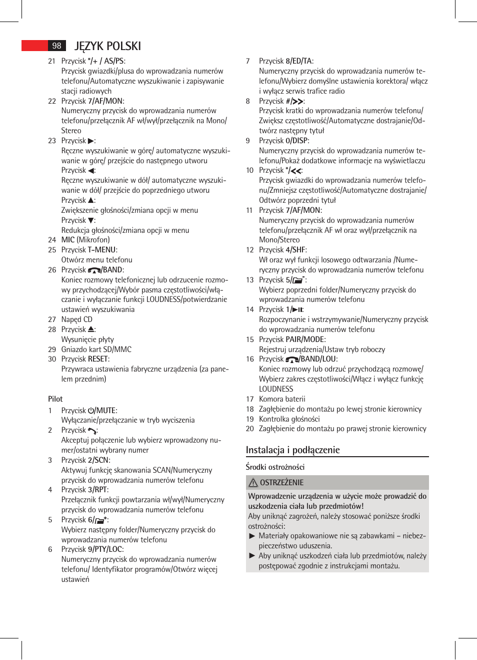 Język polski, Instalacja i podłączenie | AEG AR 4021 BT User Manual | Page 98 / 114