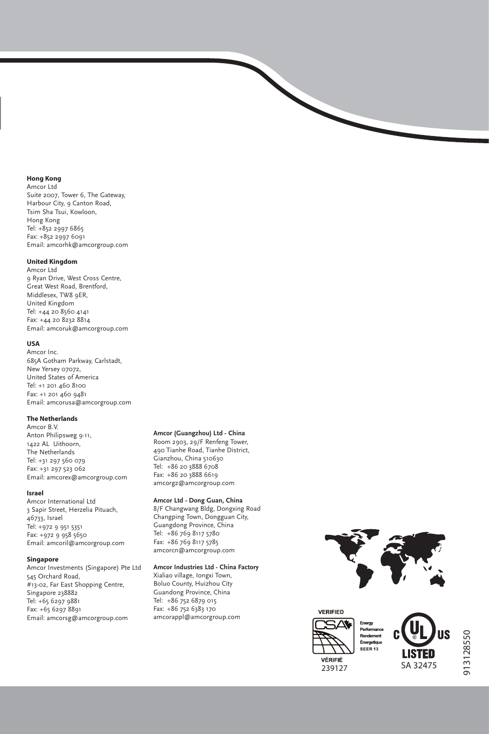 Listed | Amcor AWS240HR User Manual | Page 13 / 13