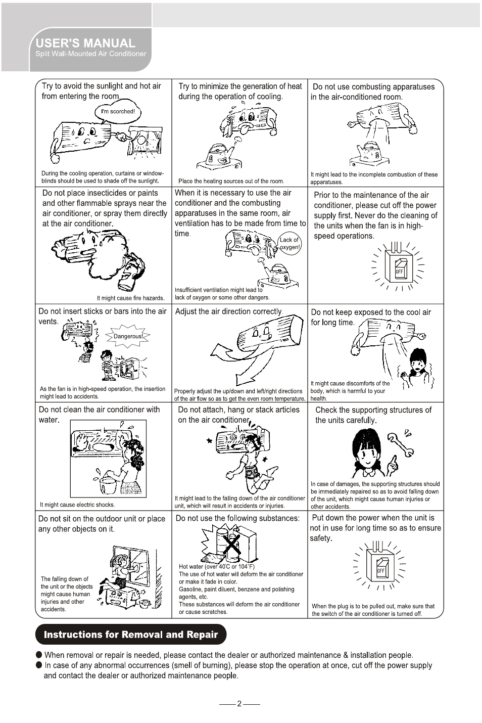 Instructions for removal and repair, User's manual, Yinstructions for removal and repair | Amcor AWS240HR User Manual | Page 4 / 13