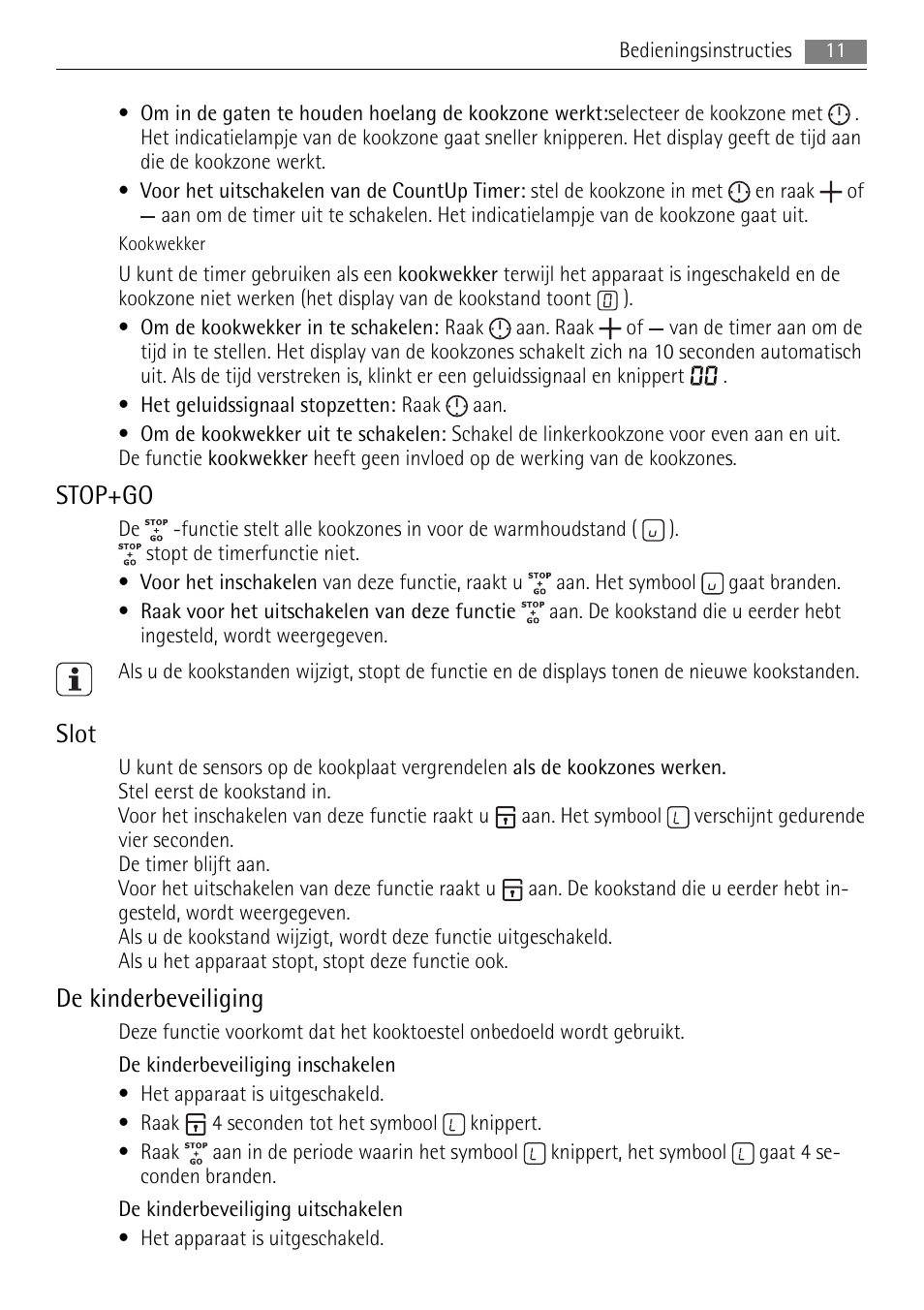 Stop+go, Slot, De kinderbeveiliging | AEG HC652600EB User Manual | Page 11 / 60