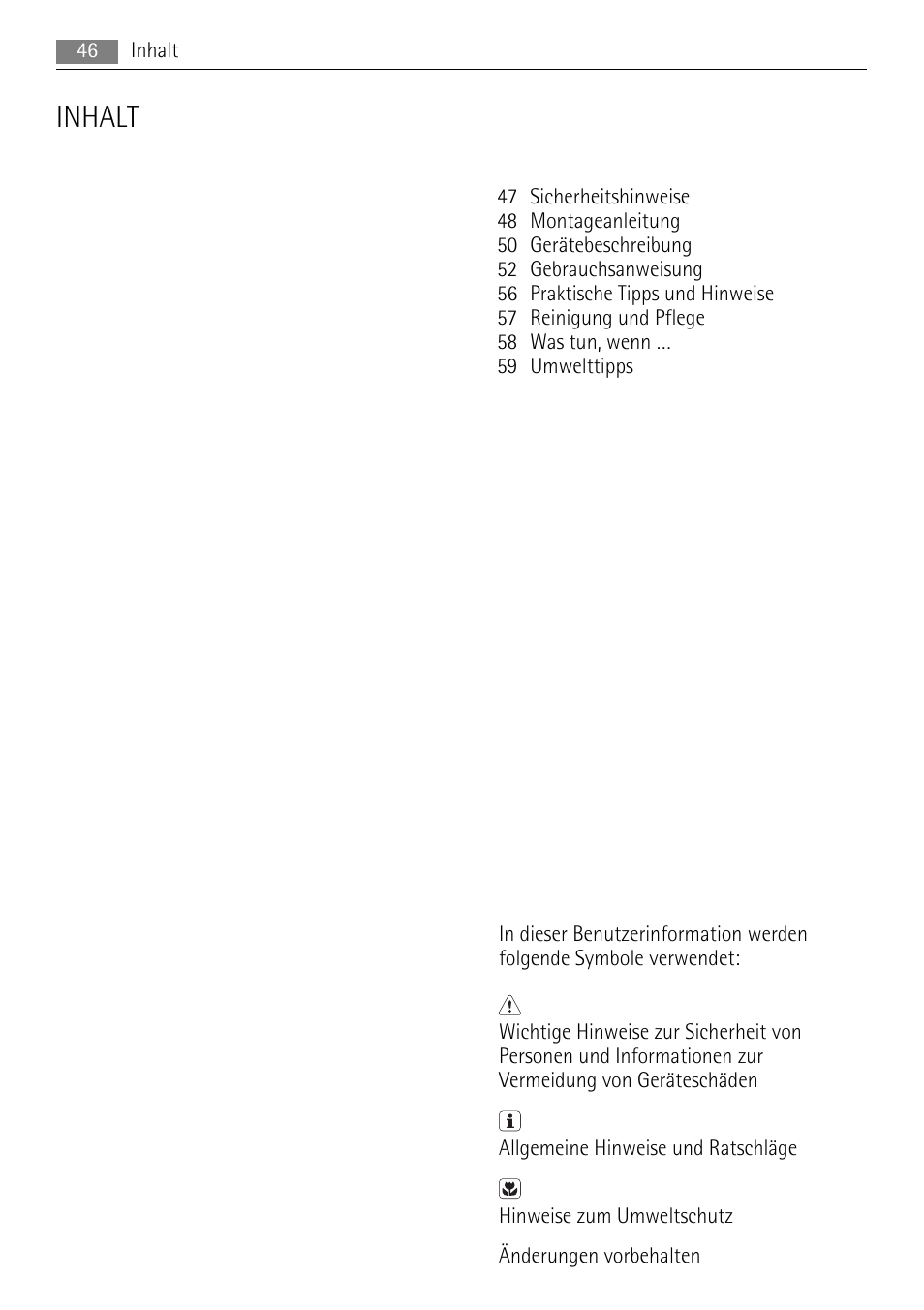 Inhalt | AEG HC652600EB User Manual | Page 46 / 60