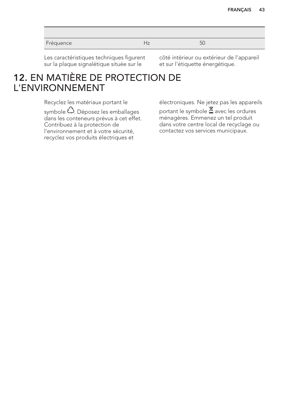 En matière de protection de l'environnement | AEG S71449TSW0 User Manual | Page 43 / 60