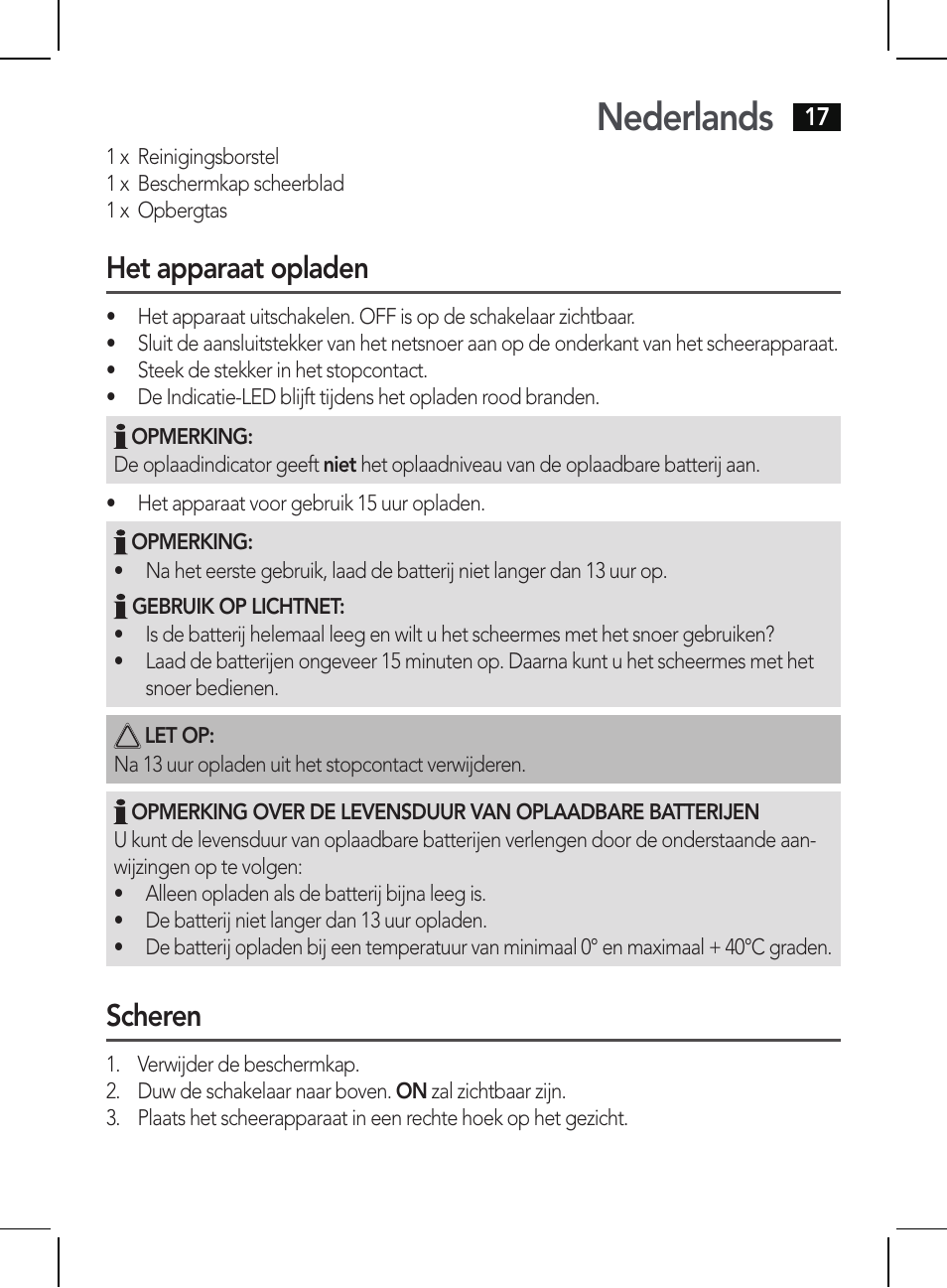 Nederlands, Het apparaat opladen, Scheren | AEG HR 5654 User Manual | Page 17 / 82