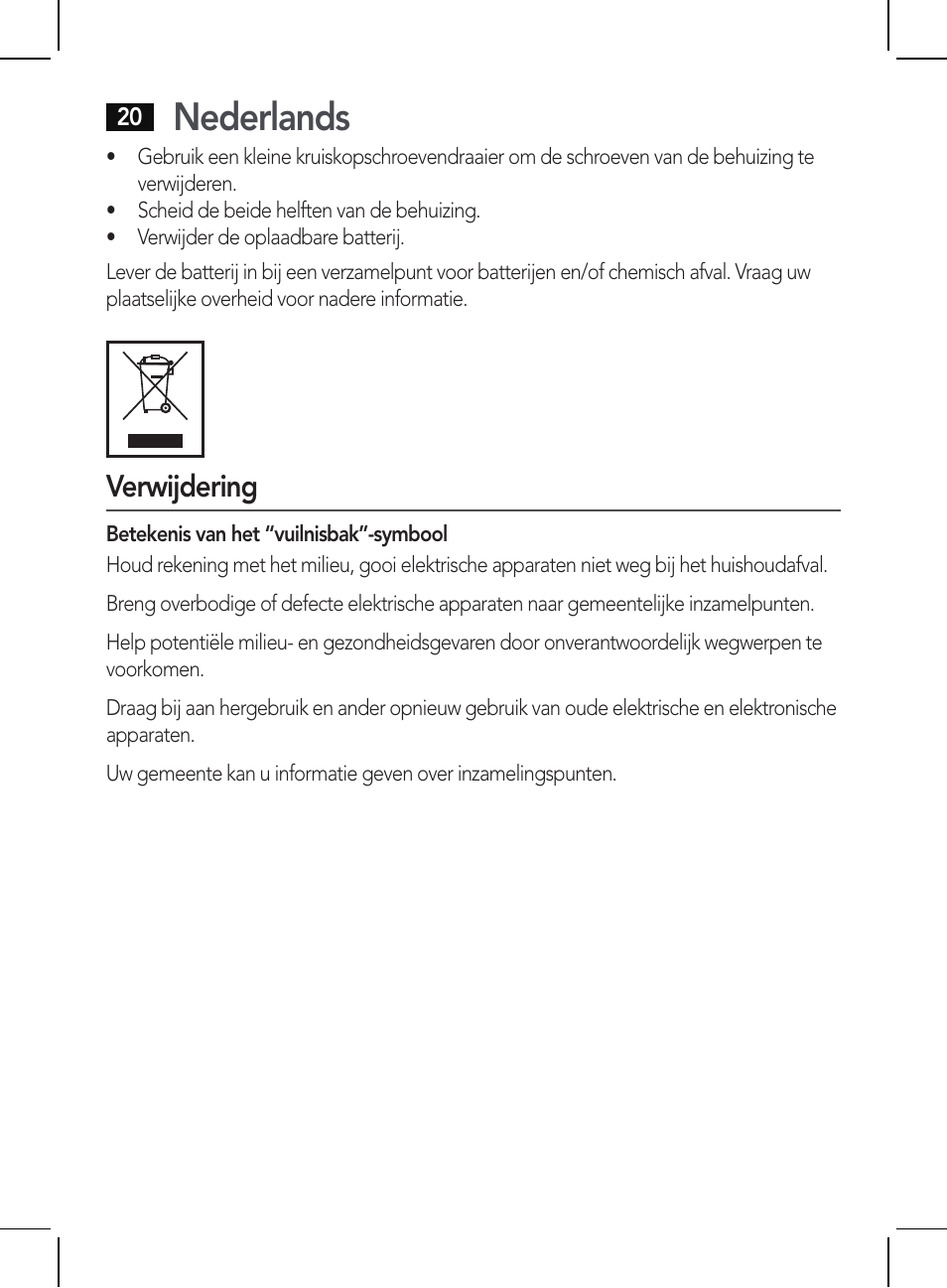 Nederlands, Verwijdering | AEG HR 5654 User Manual | Page 20 / 82