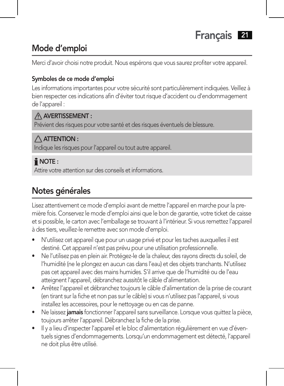 Français, Mode d’emploi | AEG HR 5654 User Manual | Page 21 / 82