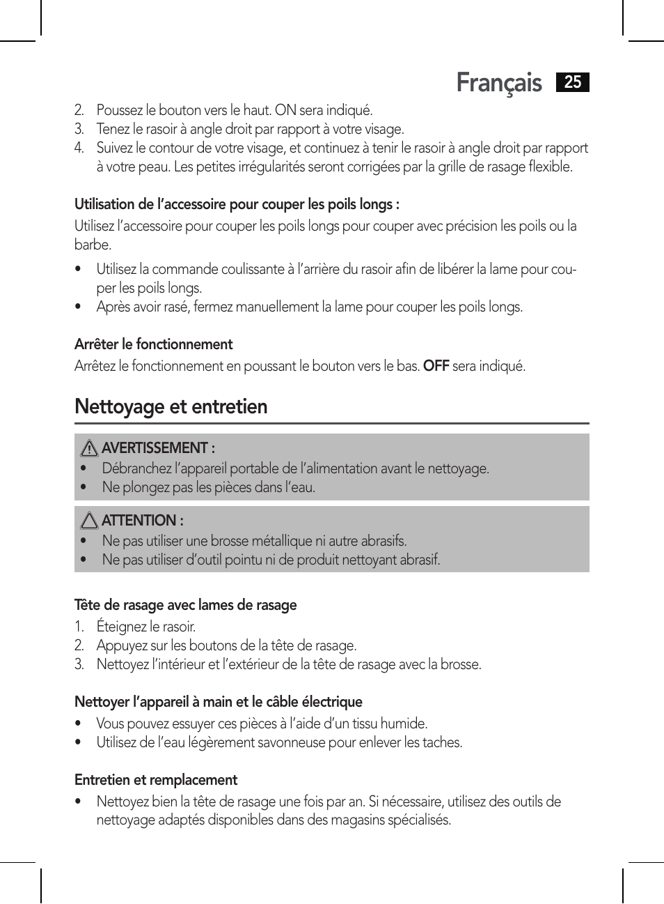 Français, Nettoyage et entretien | AEG HR 5654 User Manual | Page 25 / 82
