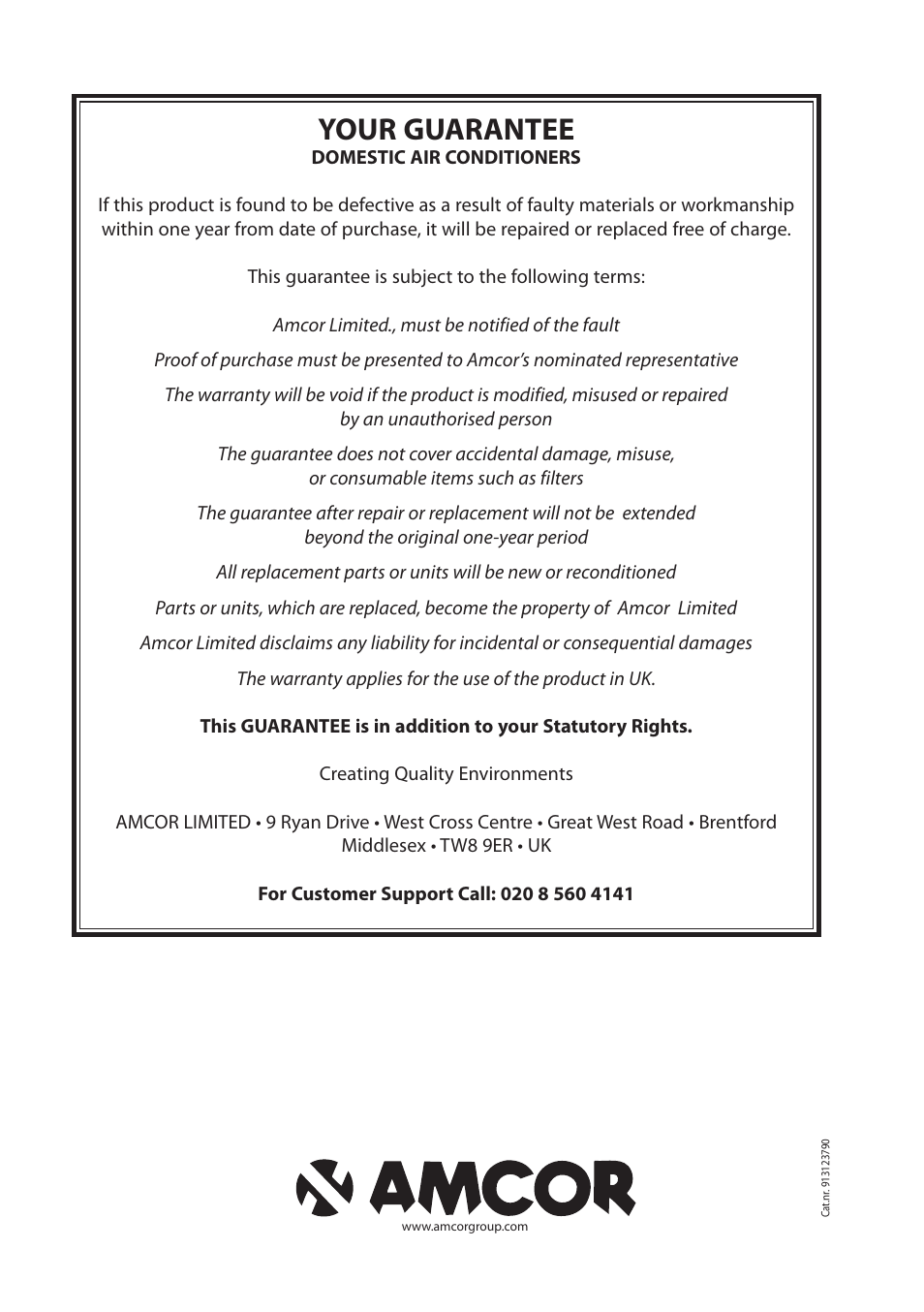 Your guarantee | Amcor 12000E User Manual | Page 12 / 12