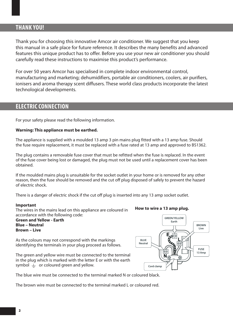 Electric connection | Amcor 12000E User Manual | Page 2 / 12