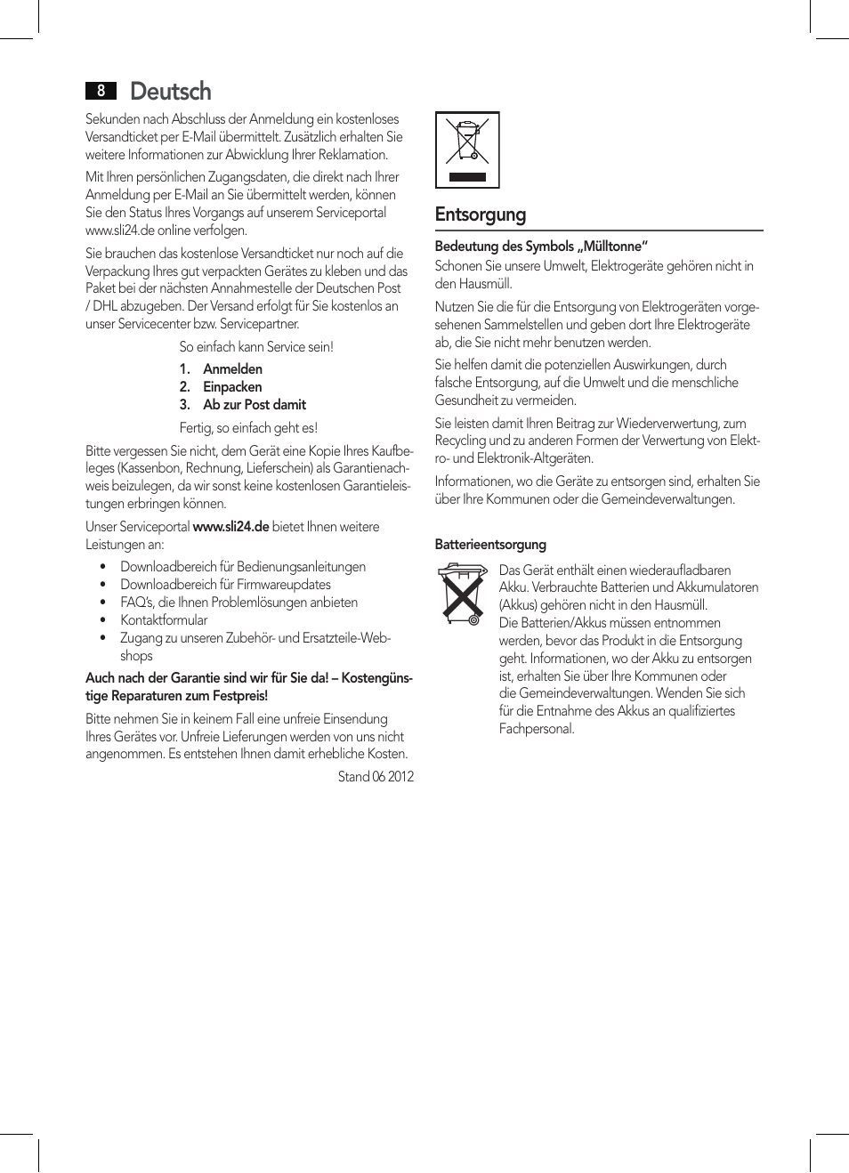 Deutsch, Entsorgung | AEG MMR 4133 User Manual | Page 8 / 30