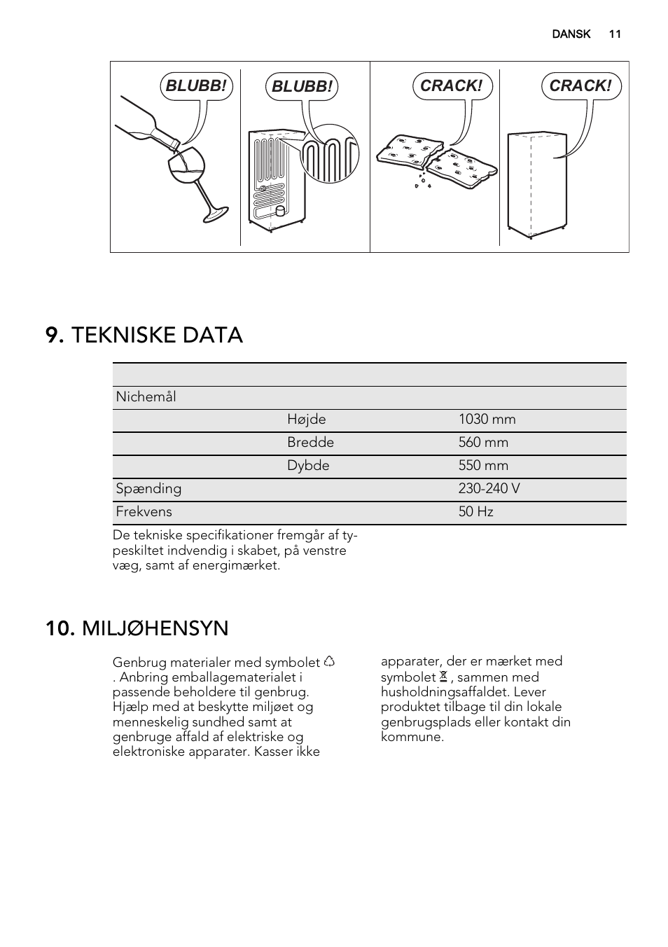 Tekniske data, Miljøhensyn | AEG SKD81840S1 User Manual | Page 11 / 92
