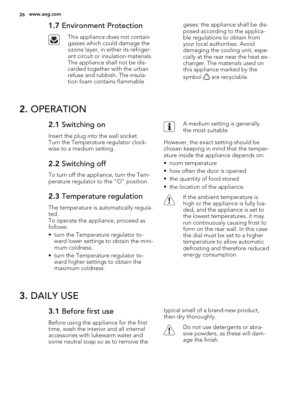Operation, Daily use | AEG SKD81840S1 User Manual | Page 26 / 92