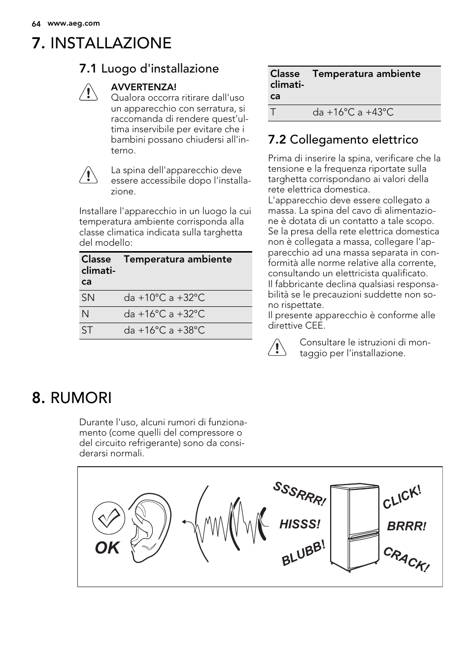 Installazione, Rumori | AEG SKD81840S1 User Manual | Page 64 / 92