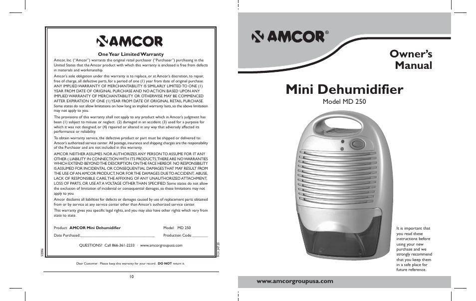 Amcor MD250 User Manual | 6 pages