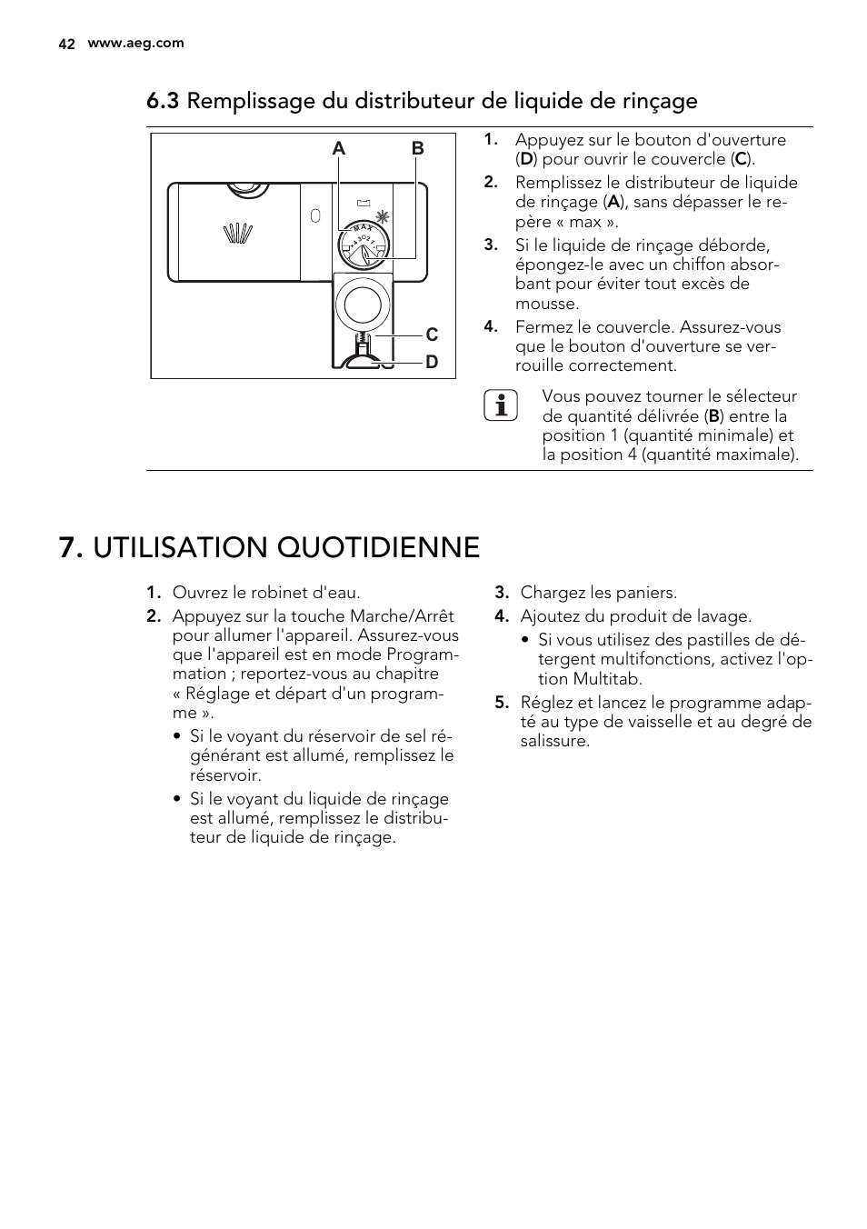 Utilisation quotidienne | AEG F56602ID0P User Manual | Page 42 / 68