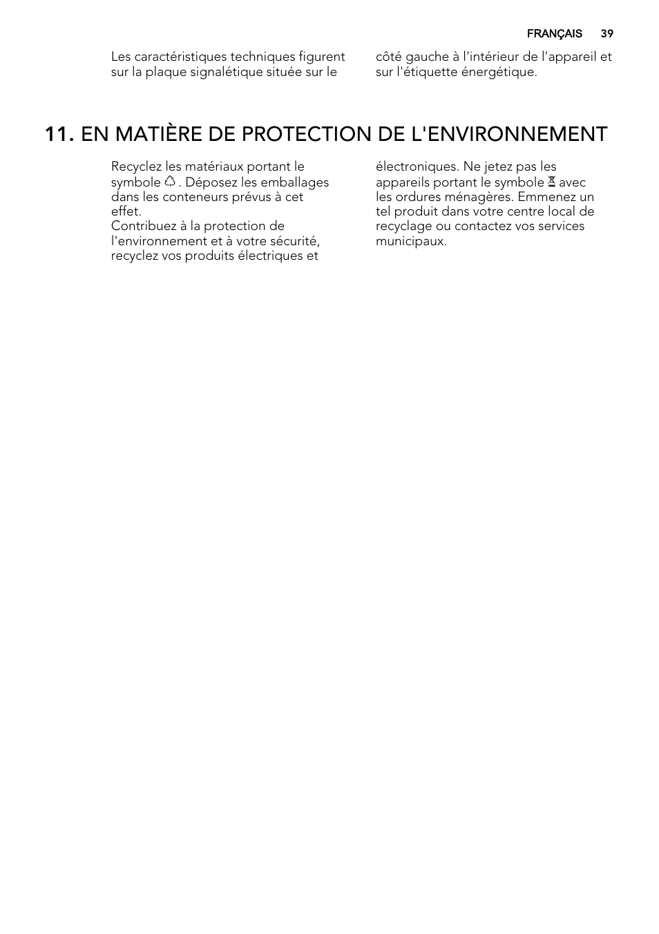 En matière de protection de l'environnement | AEG SKS68800F1 User Manual | Page 39 / 56