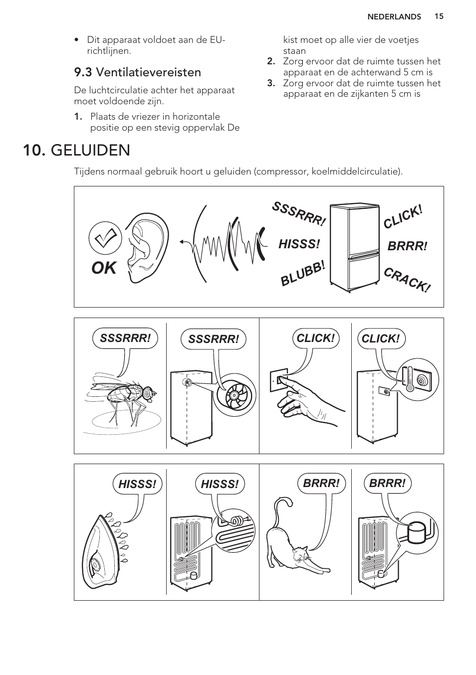 3 ventilatievereisten, Geluiden | AEG A93100GNW0 User Manual | Page 15 / 80