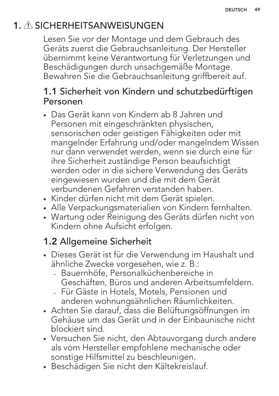 Sicherheitsanweisungen, 2 allgemeine sicherheit | AEG A93100GNW0 User Manual | Page 49 / 80