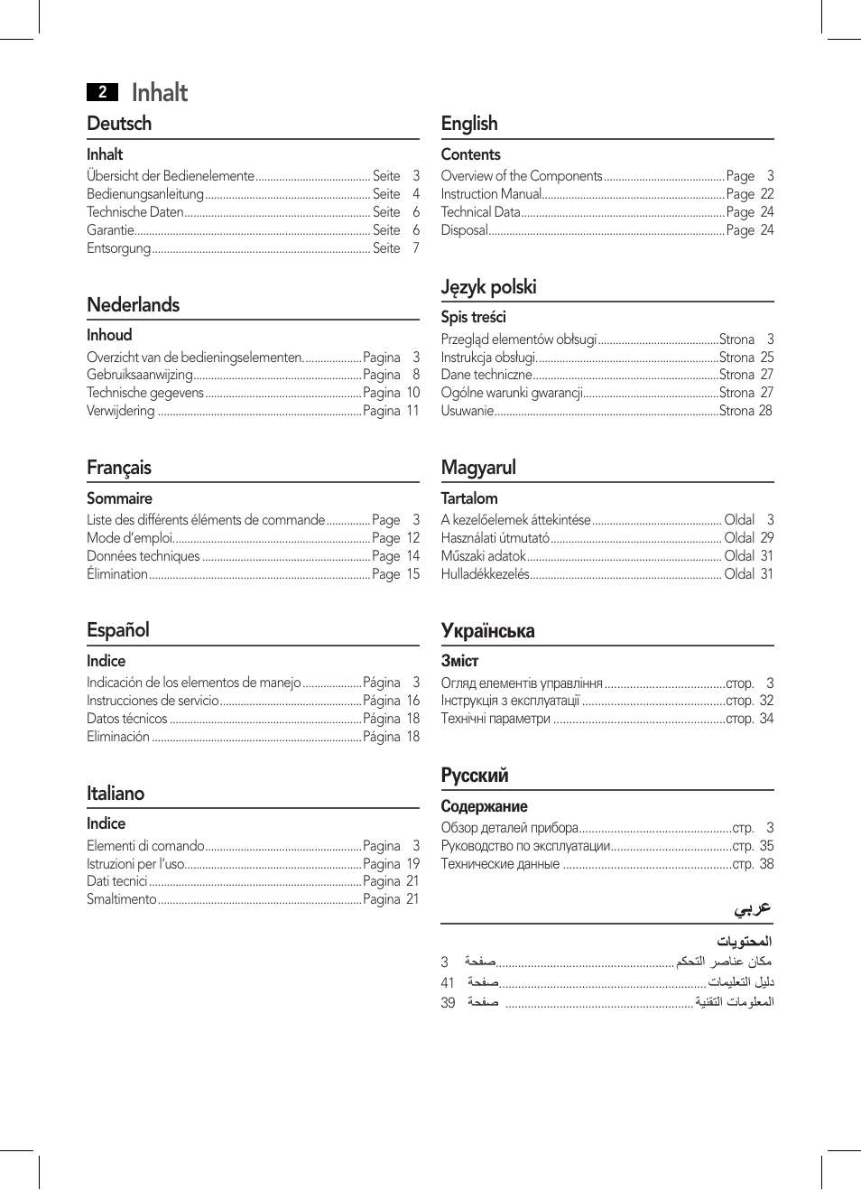 Inhalt | AEG MD 5613 User Manual | Page 2 / 42