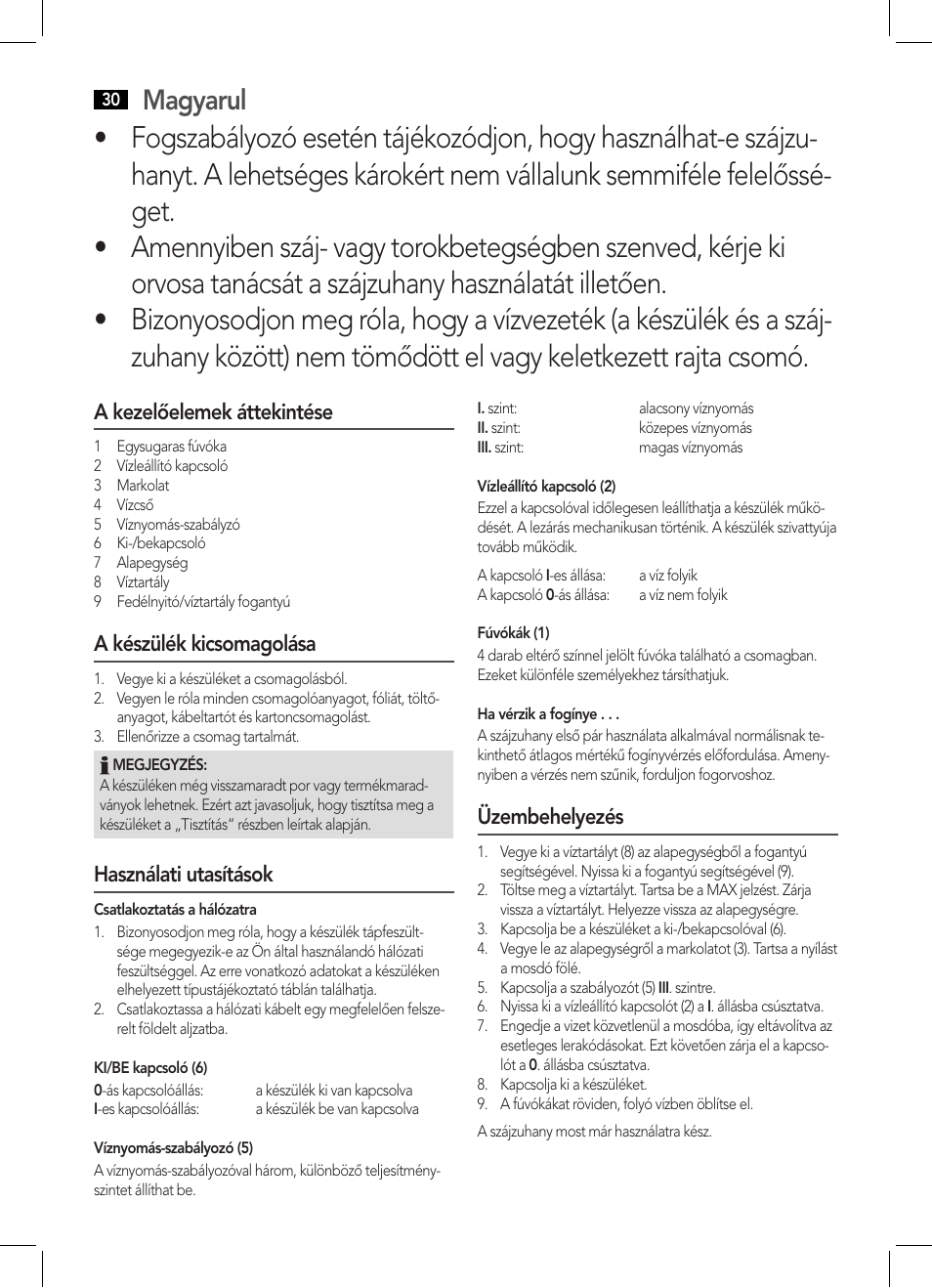 Magyarul, A kezelőelemek áttekintése, A készülék kicsomagolása | Használati utasítások, Üzembehelyezés | AEG MD 5613 User Manual | Page 30 / 42